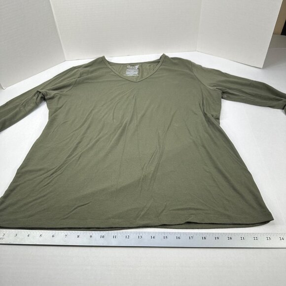 Time And Tru Women's Size 3XL 22 T-Shirt V Neck Long Sleeve Olive Green Preowned - Picture 6 of 10